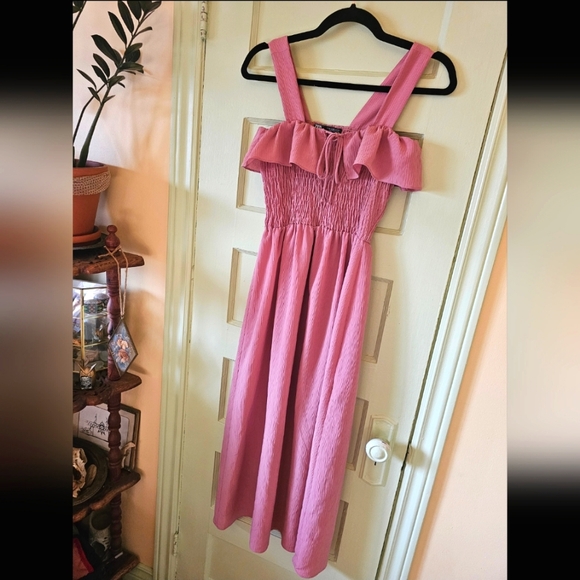 Zara dusty rose pink mauve boho midi dress - Picture 1 of 10